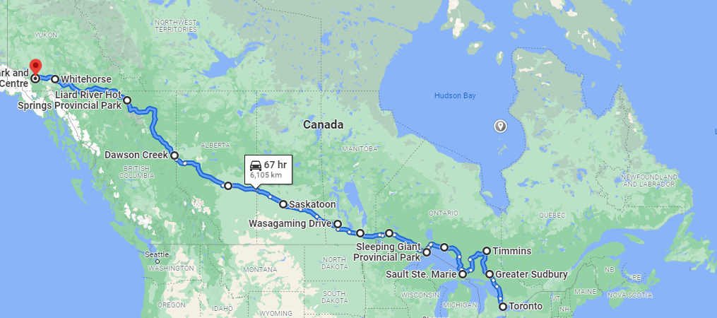 Canada Map Driving Route Canada Toronto Kluane