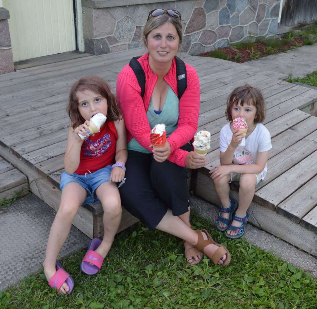 family eating colourful ice cream