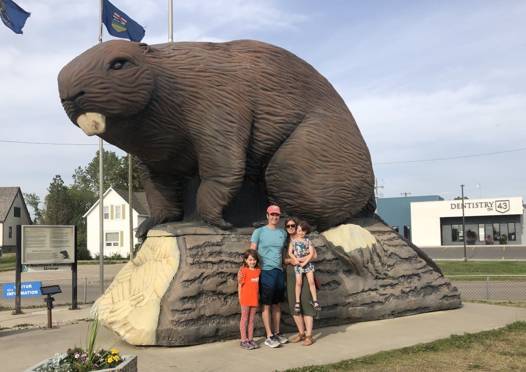 Giant Beaver Roadside Attraction with Family