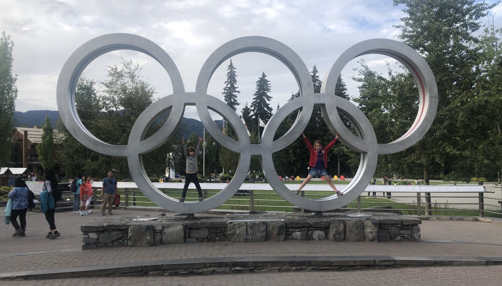 Children inside the Olympic Rings at Whistler