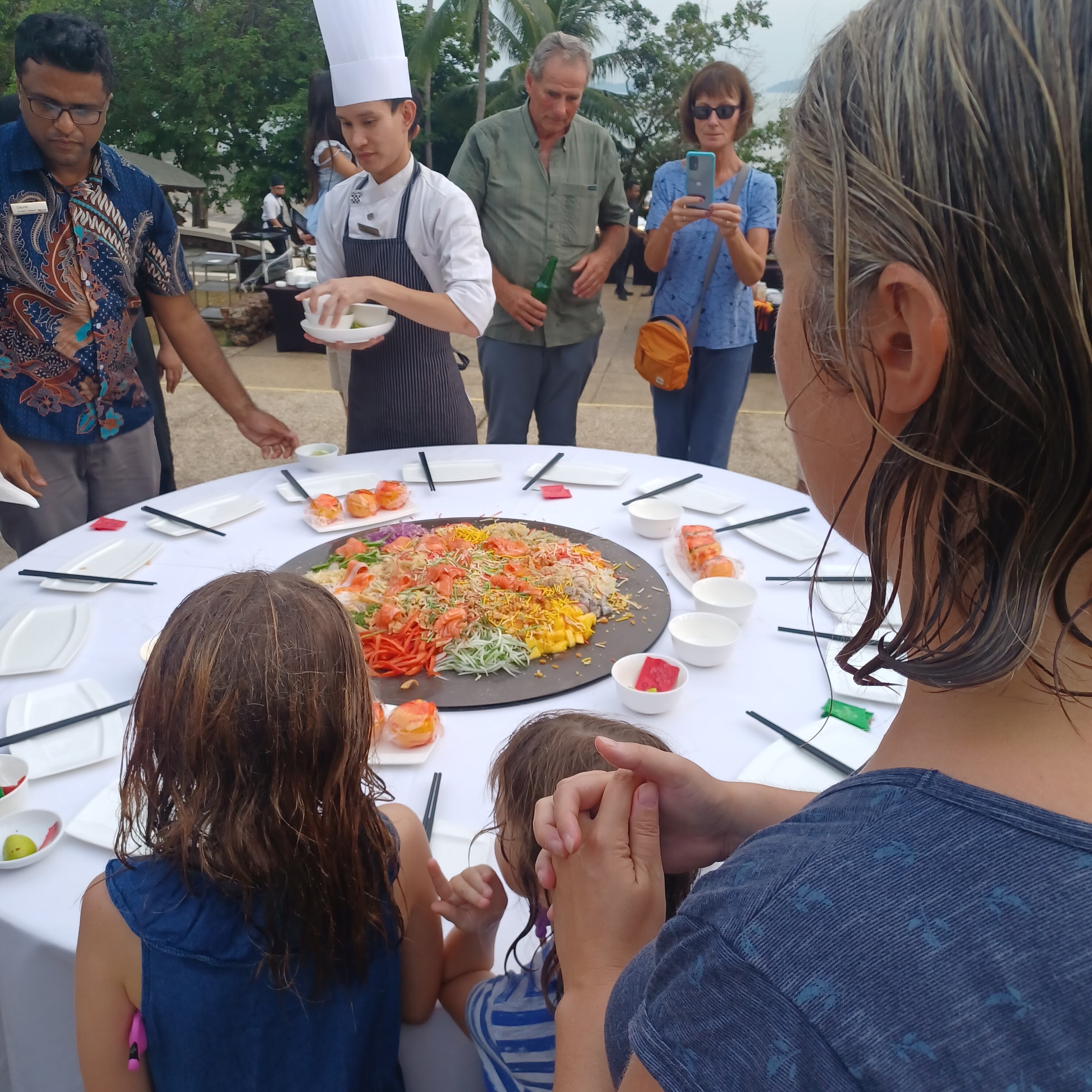 Dining Table with salad ingredients setup