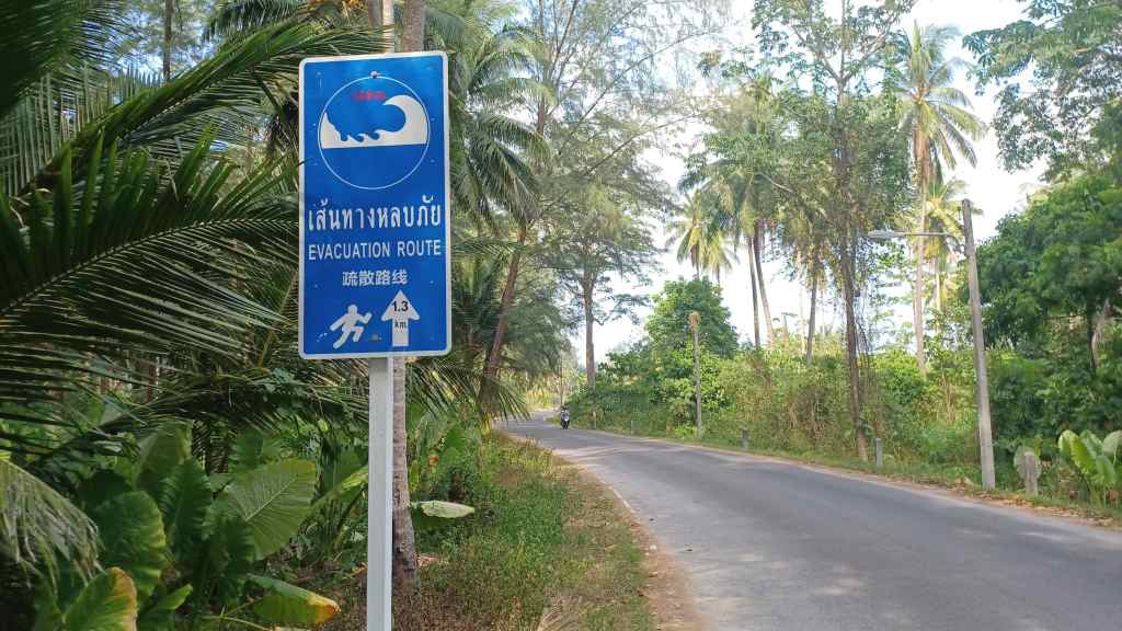 Evacuation Route Marker on desolate road
