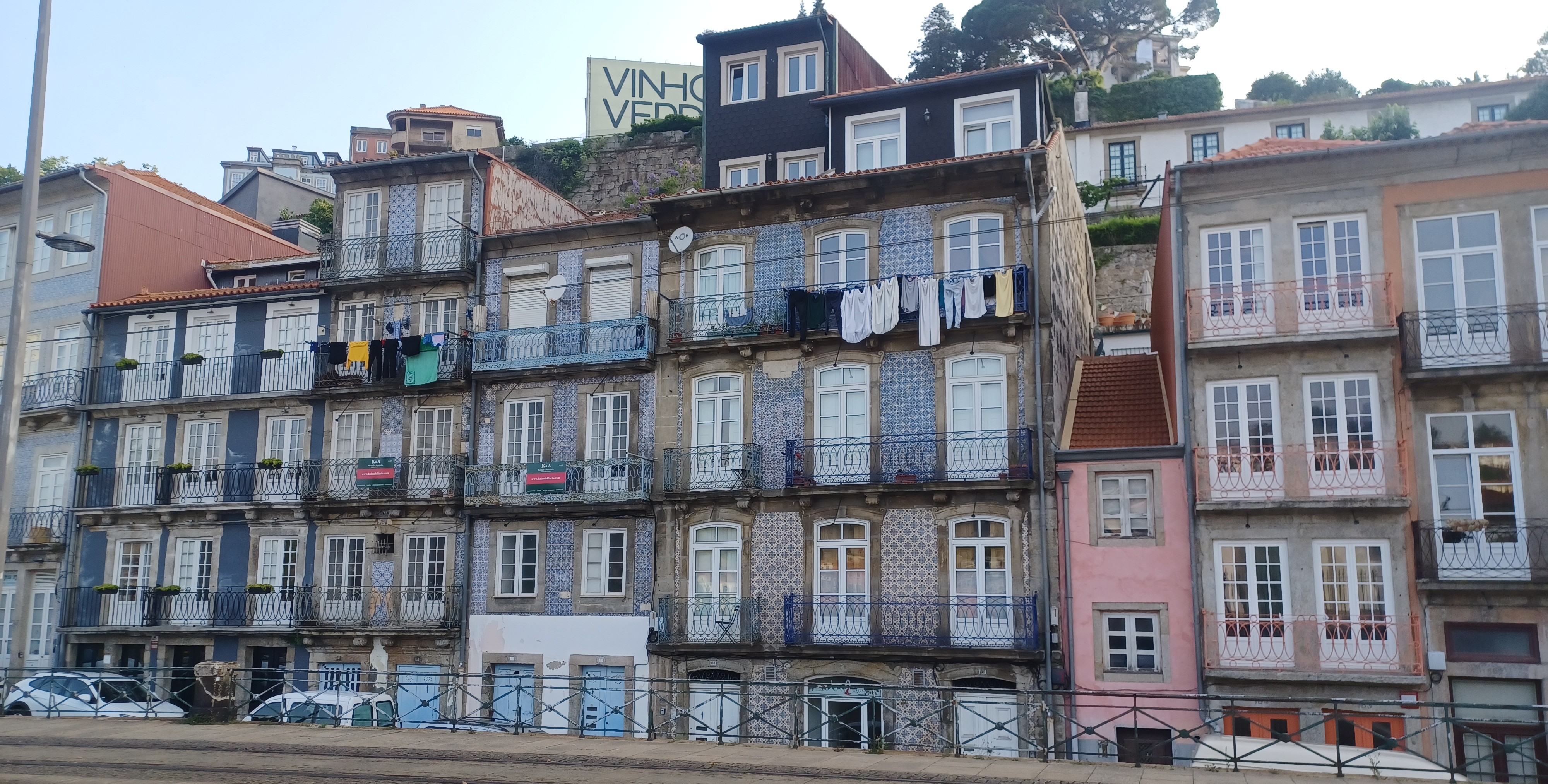 Blue tiled building in Porto along waterfront